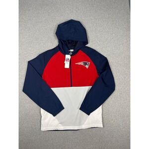 New England Patroits Jacket Mens S Red Blue 1/2 Zip Pullover Windbreaker